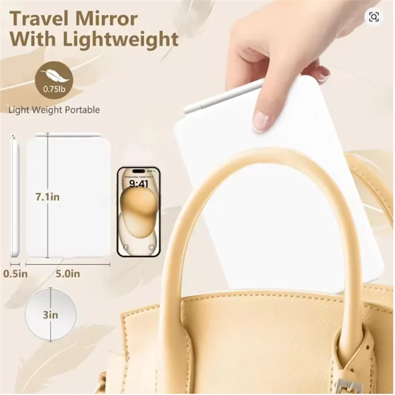 ABLE-화장대 화장 거울, 3가지 색상 조명, 여행용 LED 휴대용 핸드헬드, 10배 확대