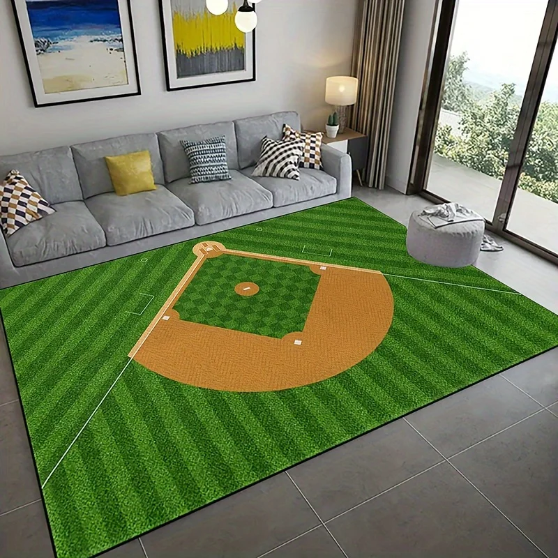 

Modern Baseball Field Pattern Rug Comfortable Green Carpet