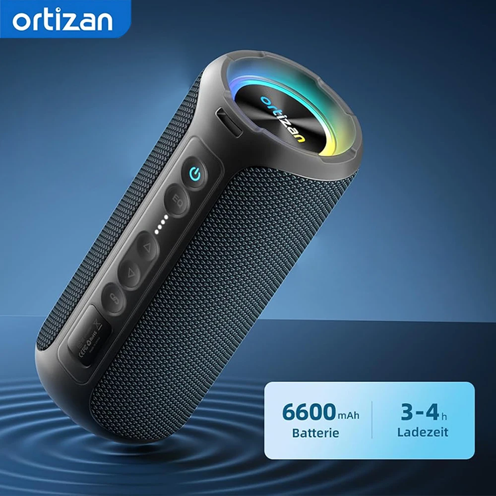 Ortizan Tragbarer Bluetooth-Lautsprecher, 40W Kraftvoller Klang und Tiefer Bass, IPX7 Wasserdichter Kabelloser Lautsprecher mit Farbigen Lichtern, TF/AUX-Eingang