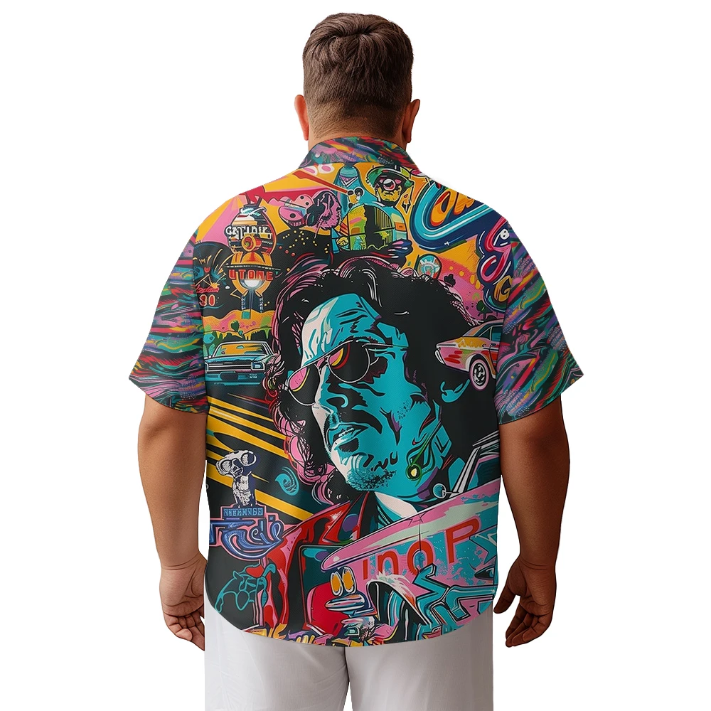 2024 new Hawaii Men's shirts plus size Color exposed West Coast gangsters printed clothing casual short-sleeved