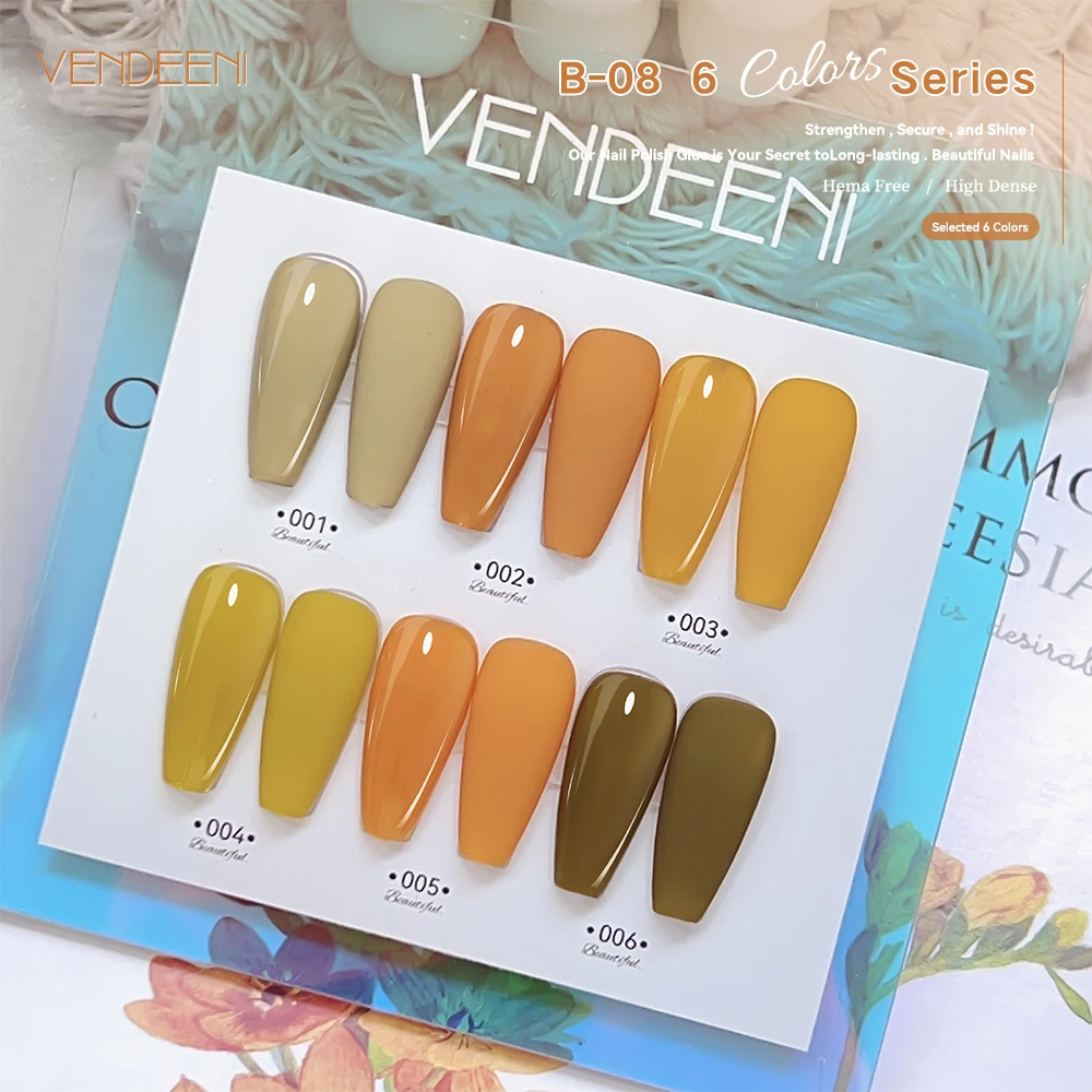 Vendeeni High Pigment 6colors Nail Gel Polish Set TPO HEMA FreeBright orange yellow green Gel Polish Kit