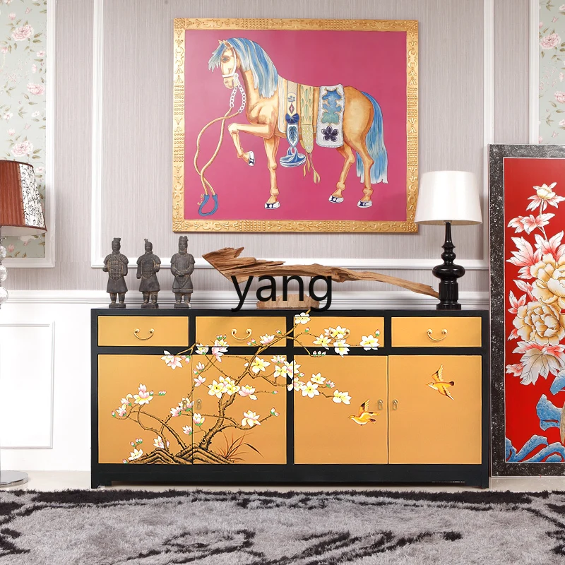 L'm'm New Chinese Modern Sideboard Cabinet Flower and Bird Entrance Cabinet Painted Guest Hall Sofa Backs Cabinet