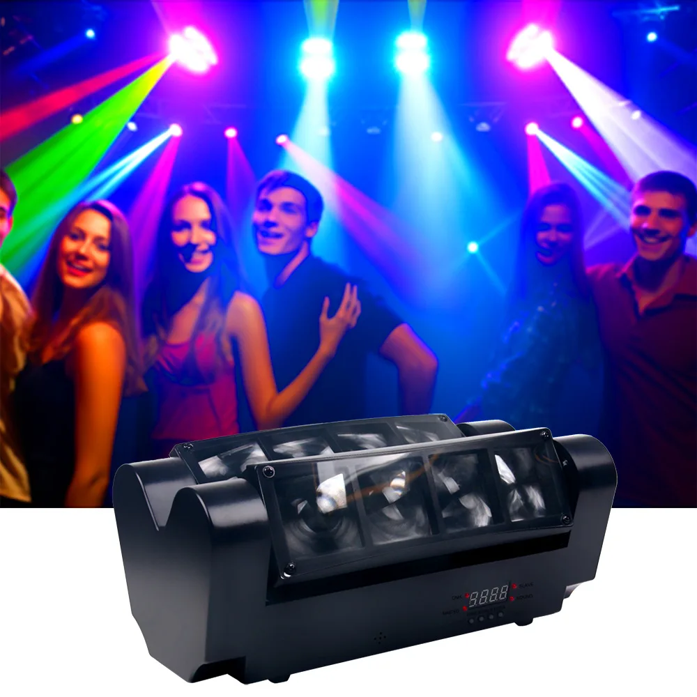 mini stage equipamento com movendo luzes cabeca led rgbw 4in feixe controle dmx dj disco danca casamento 8x3w 01