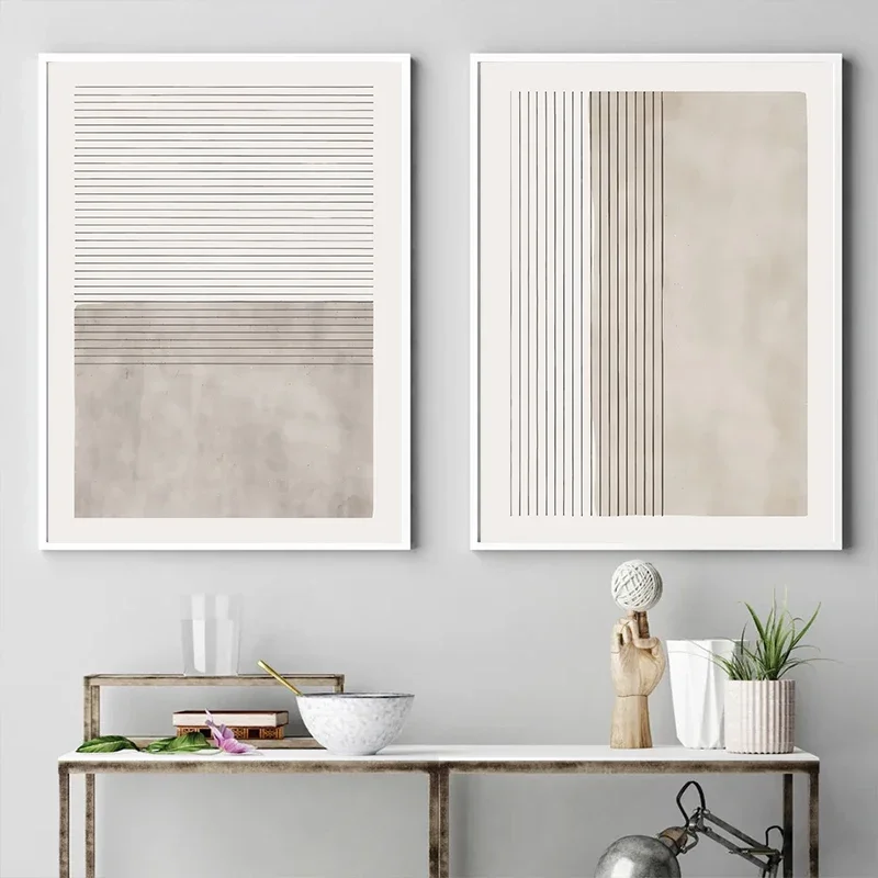 2pcs Abstract Beige Gray Posters Print Pictures Nordic Minimalist Line Modern Living Room Wall Art Canvas Painting Home Deocr