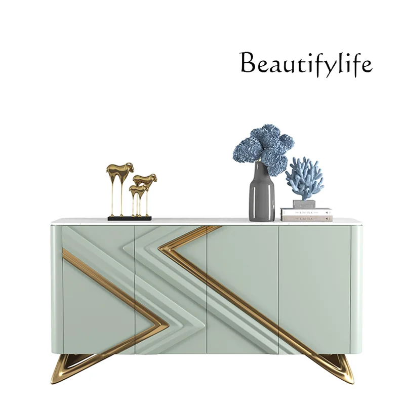 

Entry door cabinet rock slab light luxury style living room wall side cabinet storage minimalist tea decoration cabinet