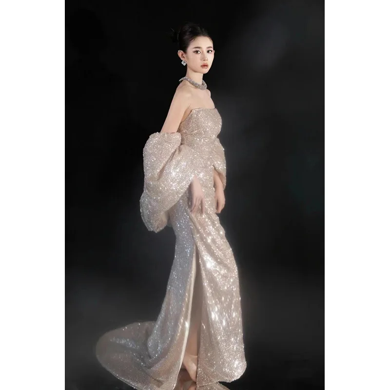 Evening dress 201 fishtail high-end temperament banquet host dress skirt