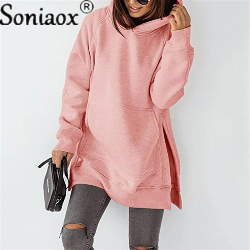 Outono e inverno 2022 cor sólida tripulação pescoço moletom feminino hoodies com capuz casual solto estilo manga comprida roupas casaco