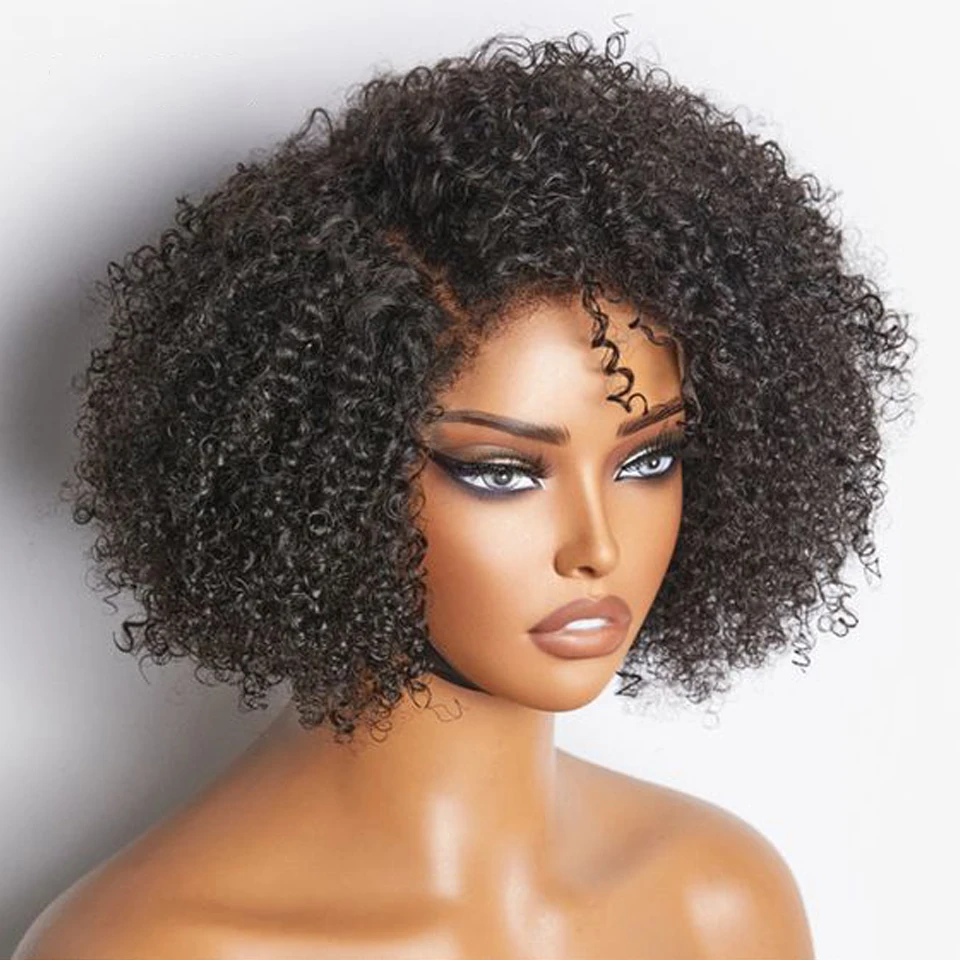 Peluca de cabello humano rizado para mujeres negras, postizo de encaje Bob corto Afro brasileño, pelo de bebé Pixie, Onda de agua