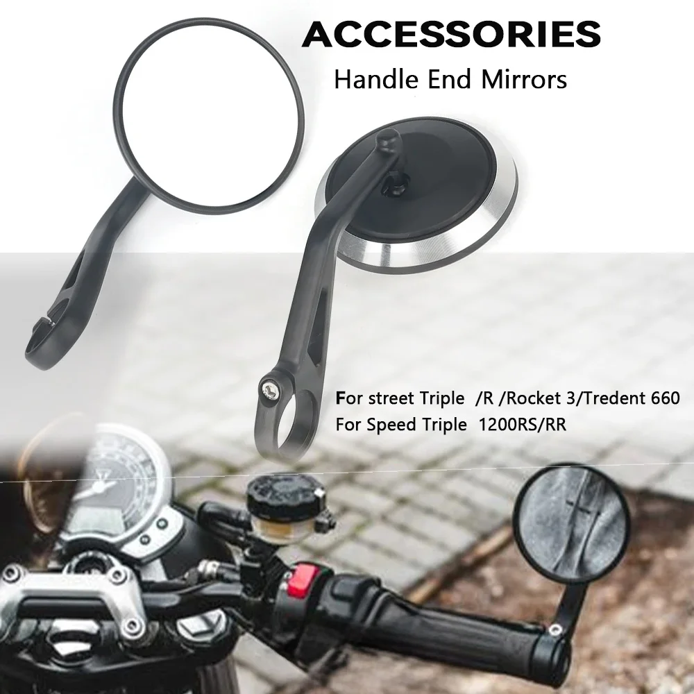 

New Motorcycle Handlebar Rearview Side Mirrors Bar End Mirror Kit For Street Triple S 765 765RS 765R Bobber T120 Daytona 660 675