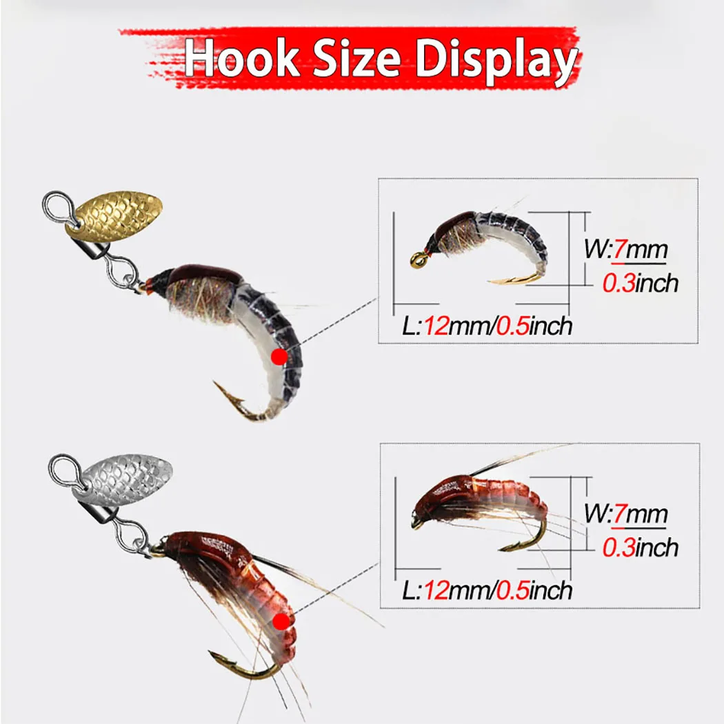 6/12Pcs Spinner Sequin Scud Nymph Scud Lure Fly for Trout Fishing Artificial Insect Bait Simulated Scud Worm Fishing Lure