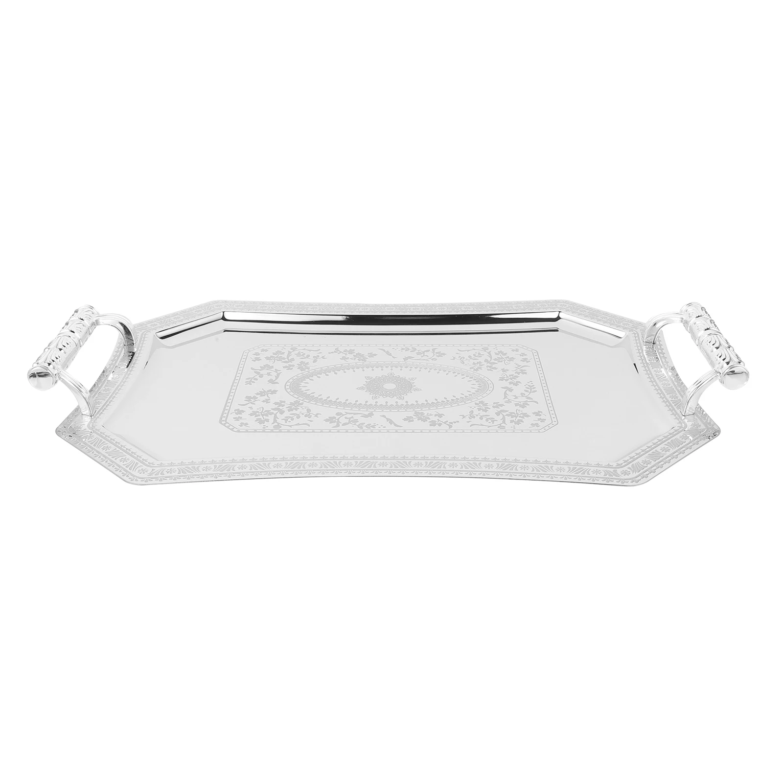 

Silver Vintage Serving Tray with Handles Elegant Fruit Snack Dessert Platter Party Table Decor Serving Tray with Handles