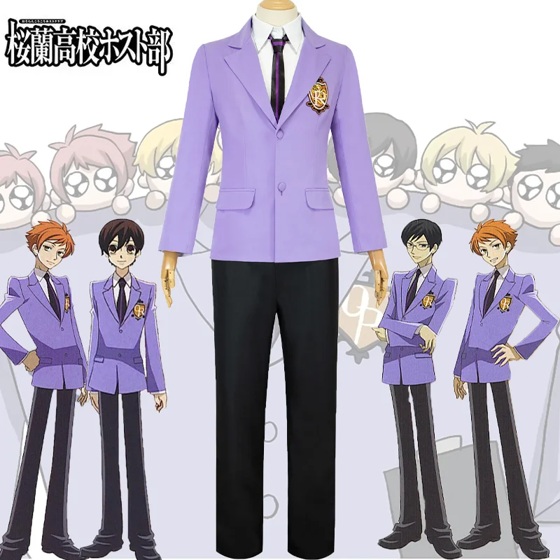 Anime Oran High School Host Club Fujioka Haruhi Suou Tamaki Cosplay Costume Purple Uniform Suit Halloween Party Adult Women Men