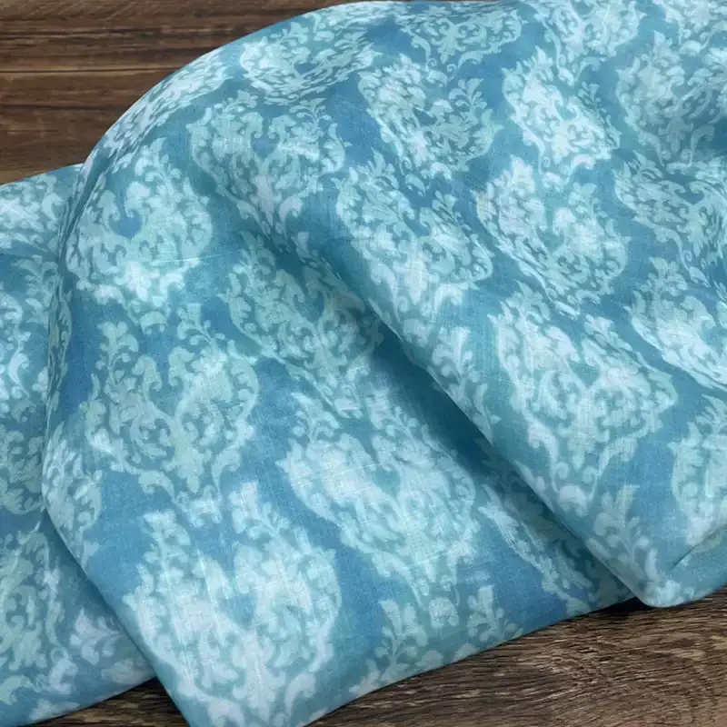 

Blue pure ramie printed fabric, used to make high-end summer clothing sewing fabrics.