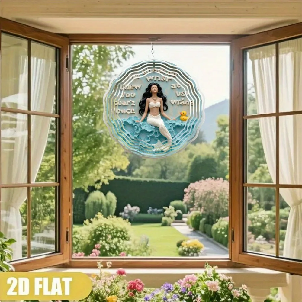 Mermaid Metal Wind Spinner 2D Flat 10in 360 Rotating Bathroom Spa Decor Hanging Ornament Relaxing Gift for Bathtub Duck Christma - view 4