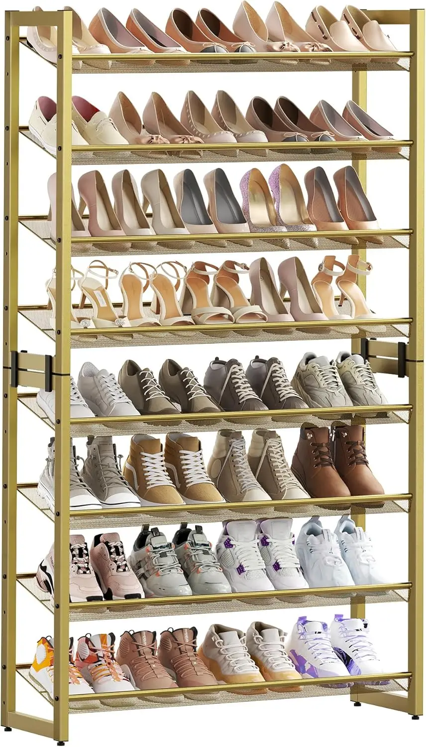 

Shoe Rack, 8-Tier Shoe Organizer, Metal Rack for Garage, Set of 2, 4-Tier Stackable Shelf, with Adjustable Flat or Angled