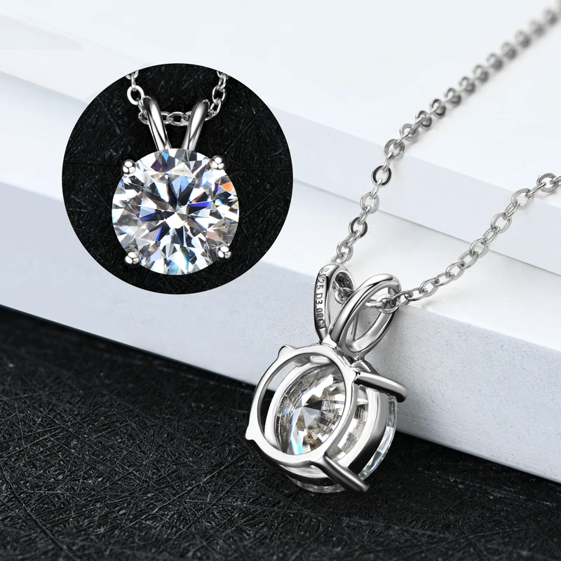 Anziw Rose Gold Plated Moissanite Pendant Necklace 6.5mm(1.0ct ) Sparking D Color Diamond Real 925 Silver Jewelry for Women Gift