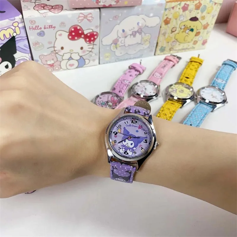 Anime Sanrio PU leather electronic watch kulomi big-eared dog Melody children\'s watch gift with gift box