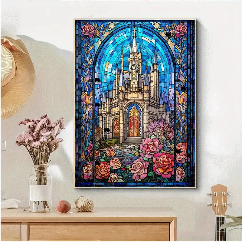 500개/1000개 조각 매혹적인 스테인드글라스 성 퍼즐 성인용 - 휴대용 두뇌 자극, DIY 중세 퍼즐