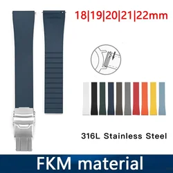 FKM Strap Fluoro Rubber Watch Band 18/19/20/21/22mm Universal Adjustable Quick Release Folding Buckle Bracelet for Men Women