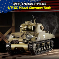 Henglong 3898-1 M4A3 Main Battle Tank 1/16 RC Model US Sherman Battle Metal Tracks Military Remote Control Toys Car