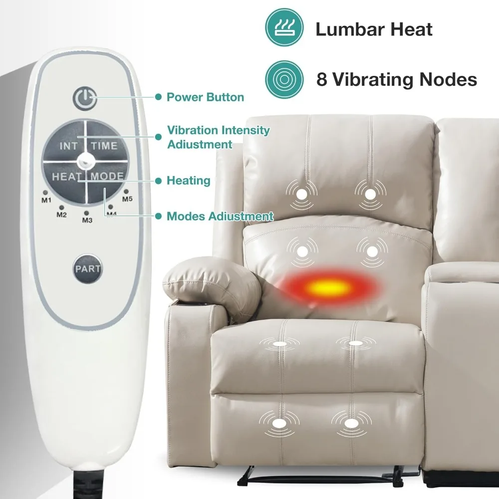 Big Large 2-Seater RV Recliner Loveseat, Oversized Recliner Loveseat with Heat and 8 Point Massage Wall-Hugger Reclining Sofas