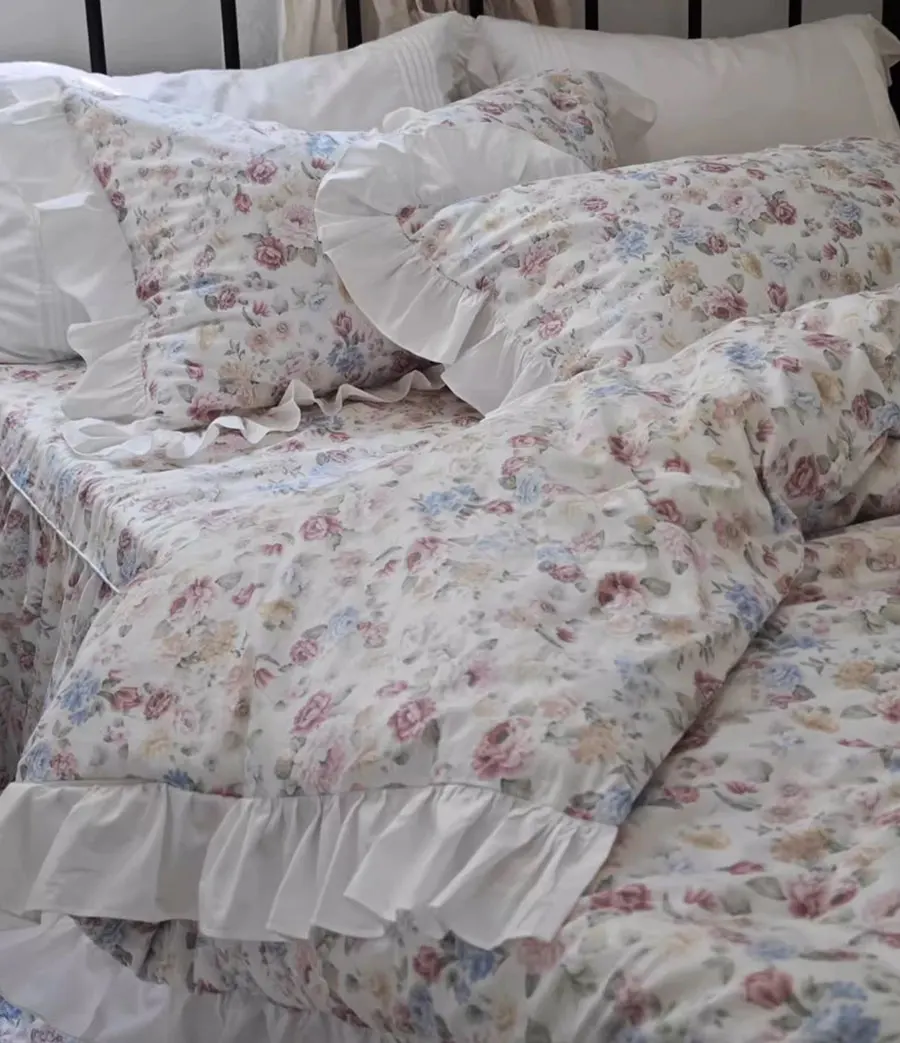 

Romantic pastoral floral bedding set,full queen king sweet ruffled flower cotton home textile bedspread pillow case duvet cover