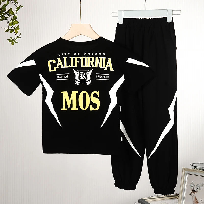 Summer Teenage Boy Clothes Set Children Girls Letter Print Tshirts And Pants 2 Pieces Outfits Kids Top Botton Suit Tracksuits