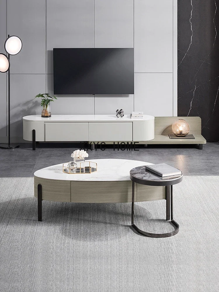 

Cream Style Coffee Table TV Cabinet Combination Modern Minimalist Stone Plate Living Room