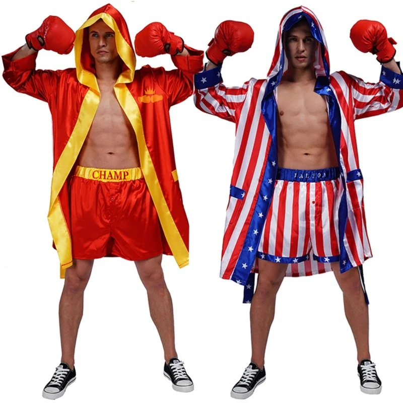 

Adult American Flag with Robe Short Balboa Boxing Independence Day Cosplay Costume Bathrobe Takerlamax,3;b'2.