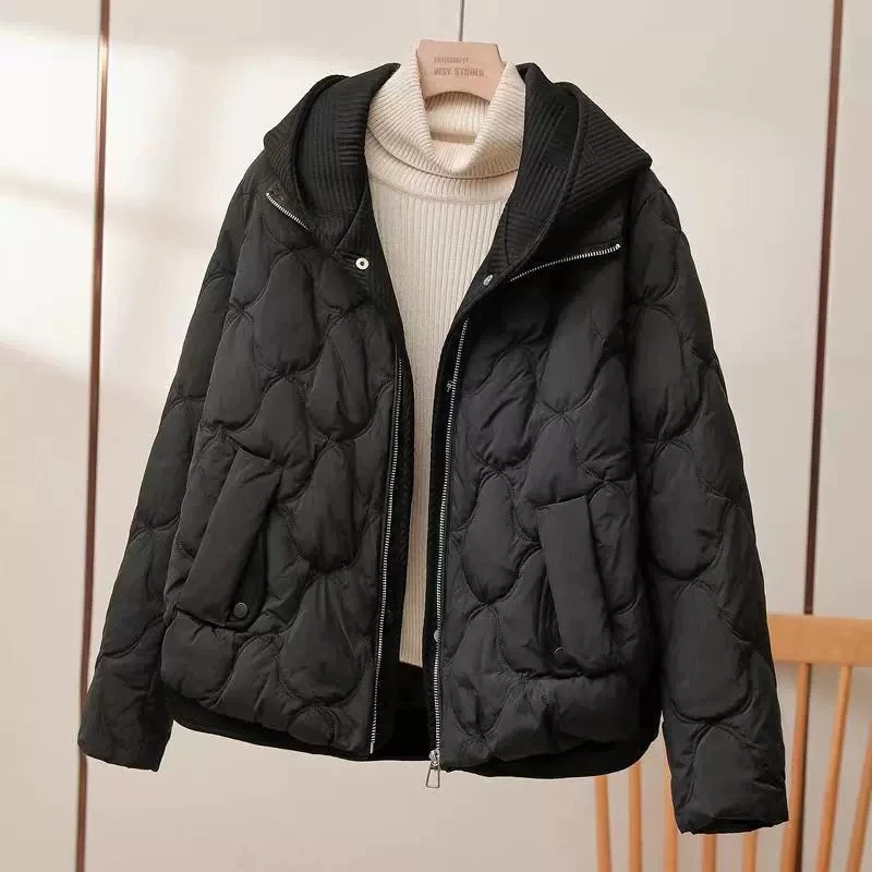 Inverno com capuz jaqueta de algodão feminino curto falso de duas peças para baixo jaqueta de algodão feminino solto engrossar casaco de algodão novas mulheres parkas