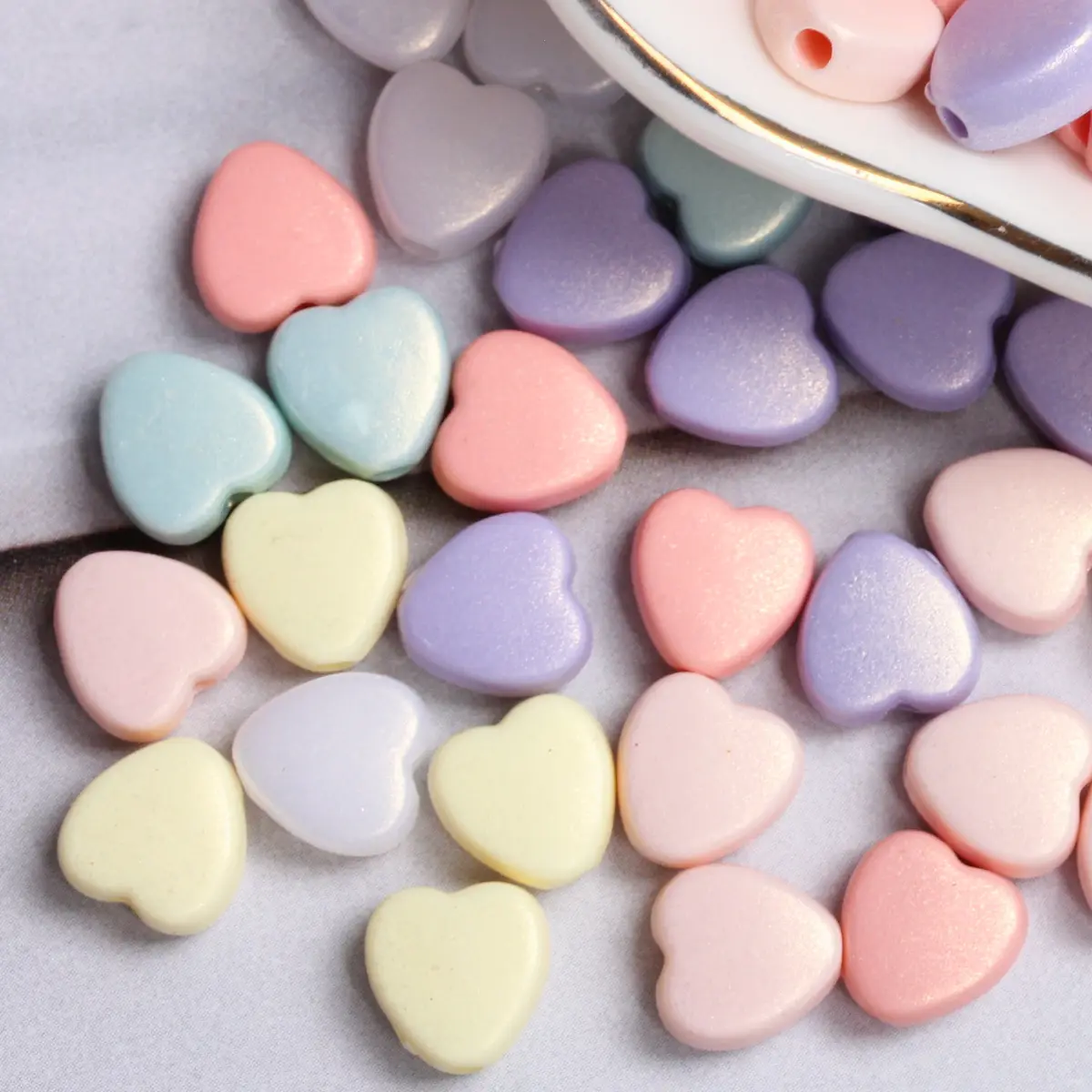 10/50Pcs DIY For Heart Loose Beads Macaron Jewelry Making Wholesale Necklace Accessories Bracelet Pendant Pearlescent
