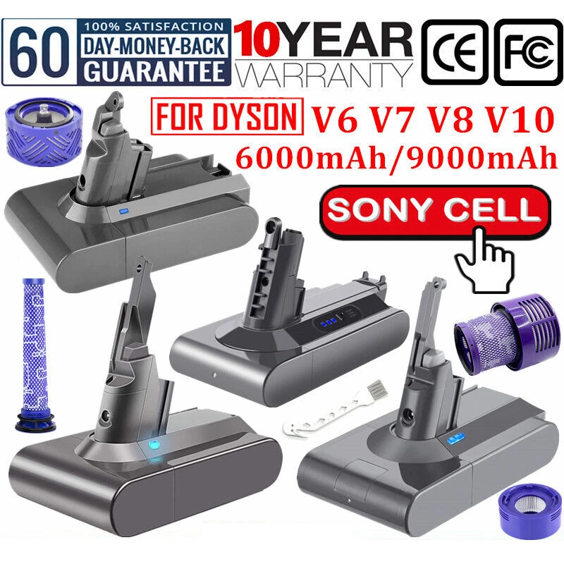 6000mAh for Dyson V6 V7 V8 V10 Rechargeable Bateria SV10 SV11 SV12 SV09 Animal Pro Vacuum Cleaner Battery for Sony Battery