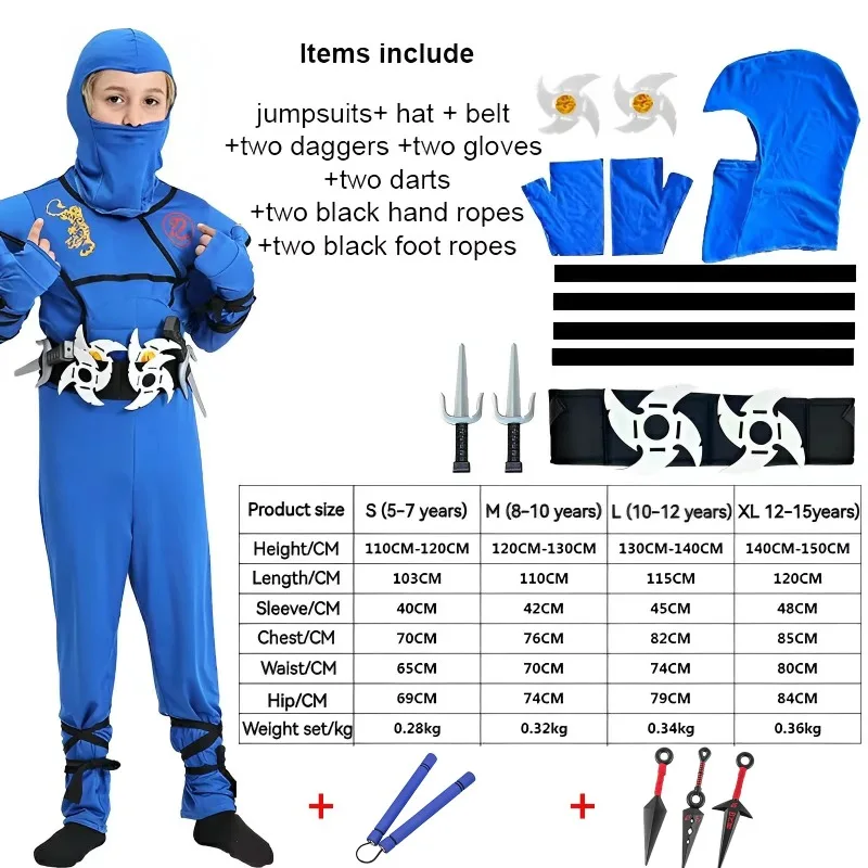 Kinder-Ninja-Kleidungsset, Kinder-Cosplay-Kostüm für Jungen und Mädchen, perfekt für Geburtstagsfeiern, Spionage-Anzüge, Hallowmas-Kostüm