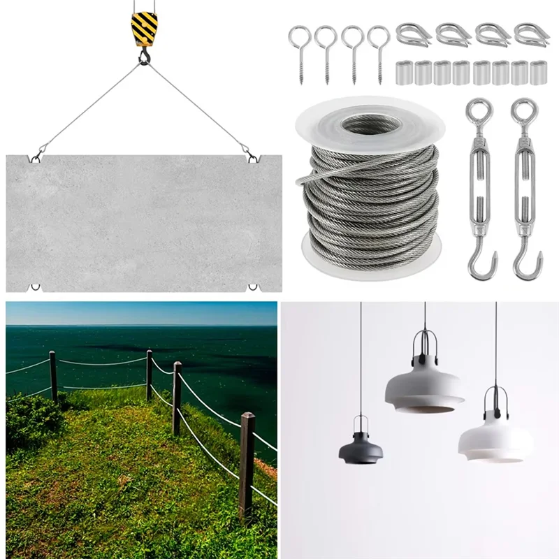 

B-T 15M Stainless Steel Cable Rope Kits Heavy Duty Garden Wire Cable Balcony Railing Farm Fence Tent Roll 304 PVC Coated