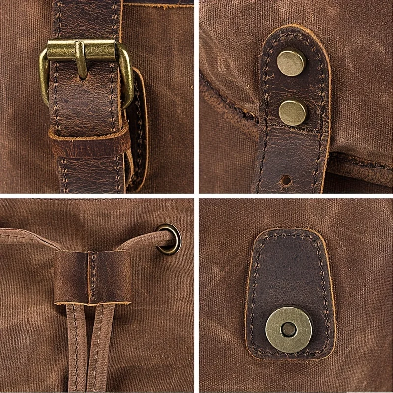 Vintage Men'S Leather Backpack, Waxed Canvas Shoulder Bag for Travel, Casual Laptop Bag, Suitable for Both And . view 3