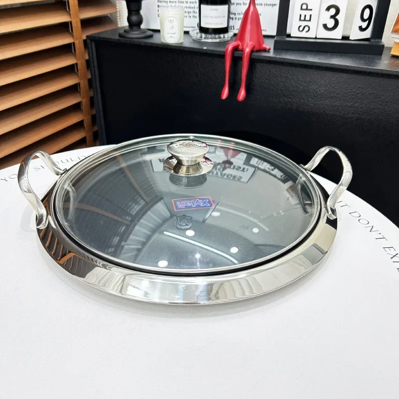 

304 Stainless Steel Frying Pan Multifunctional Pancake Pot Exquisite Dual Ear Non Stick Cookware Visual Glass Kitchen Supplies