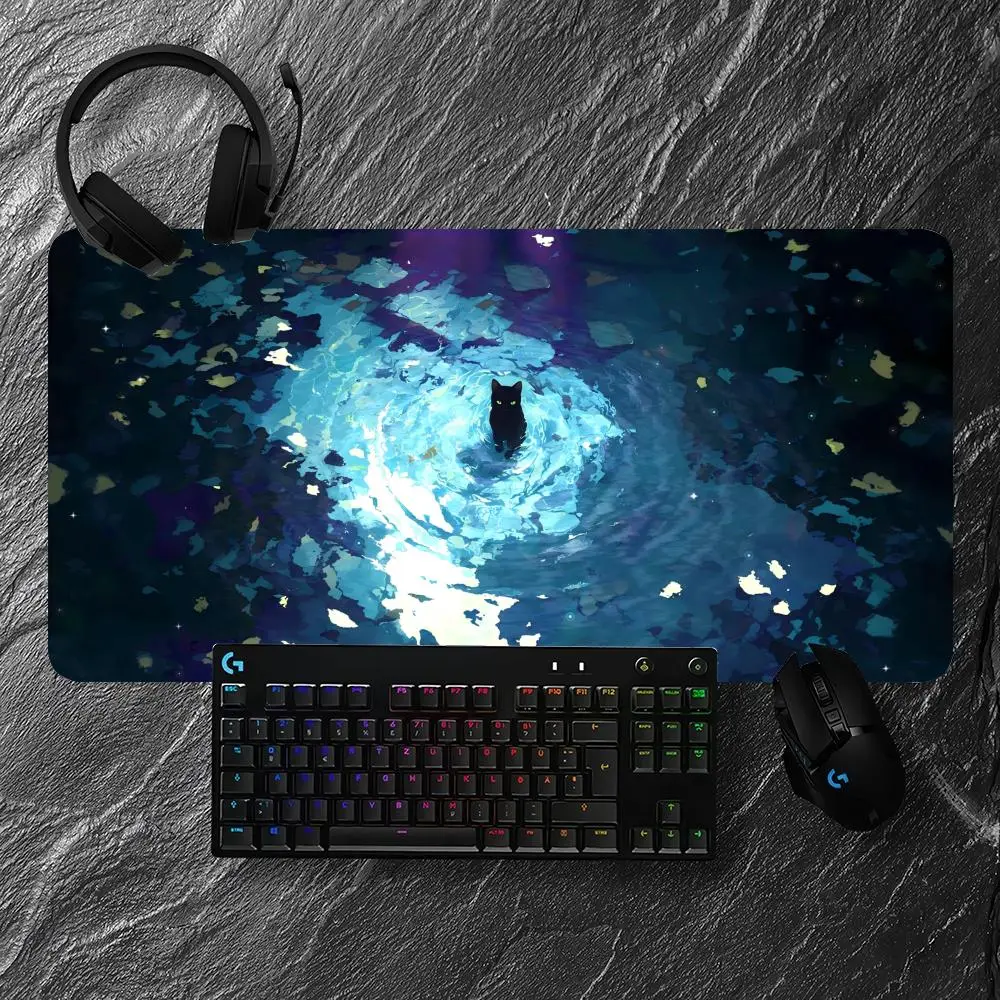 أنيمي ماوس الوسادة القط الأسود كبير الكمبيوتر مكتب ألعاب الجدول حصيرة XXL المطاط المضادة للانزلاق مخيط حواف لوحة المفاتيح الحصير منصات مكتب طويلة