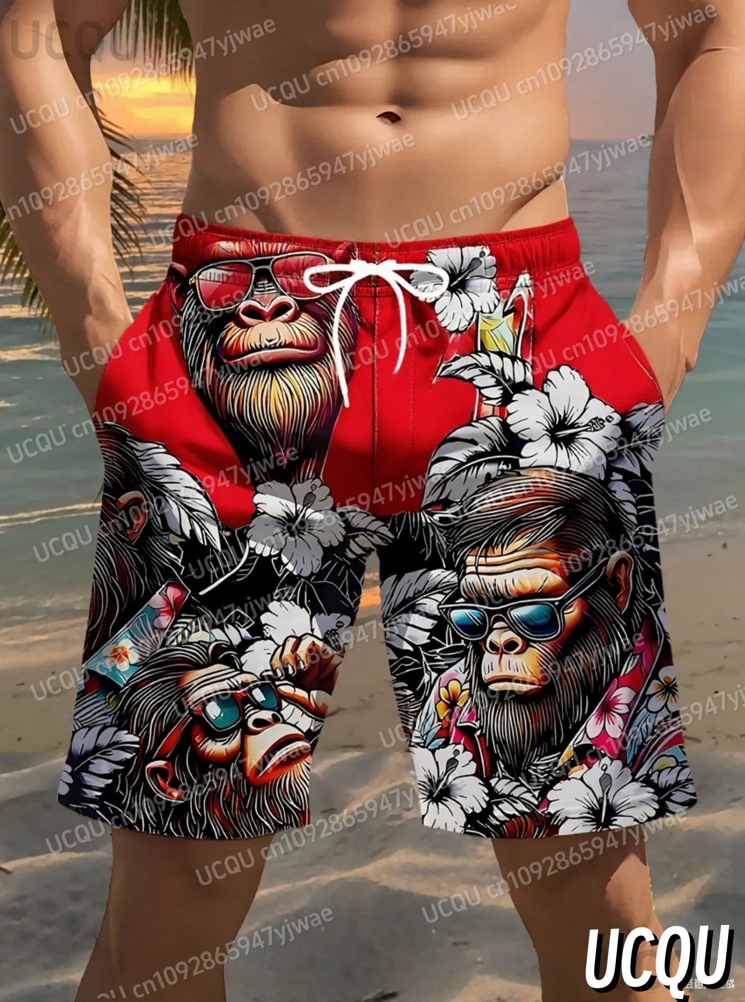 

Летние пляжные шорты с принтом гориллы для мужчин, спортивные шорты для отдыха и серфинга, модные трендовые быстросохнущие шорты