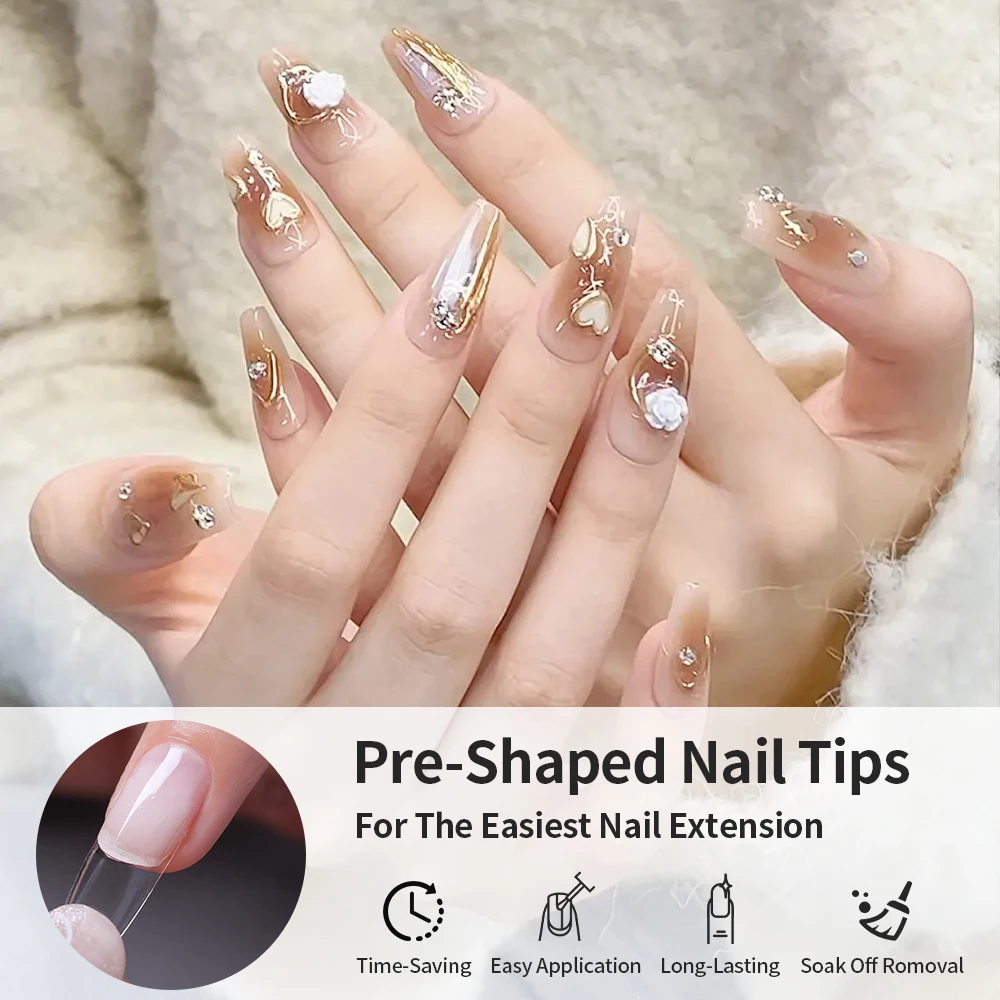 Extensions de faux ongles à pression courte, ensemble d'ongles en acrylique, accessoires adhésifs pour faux ongles, pointes françaises, Capsules pour ongles, couverture complète