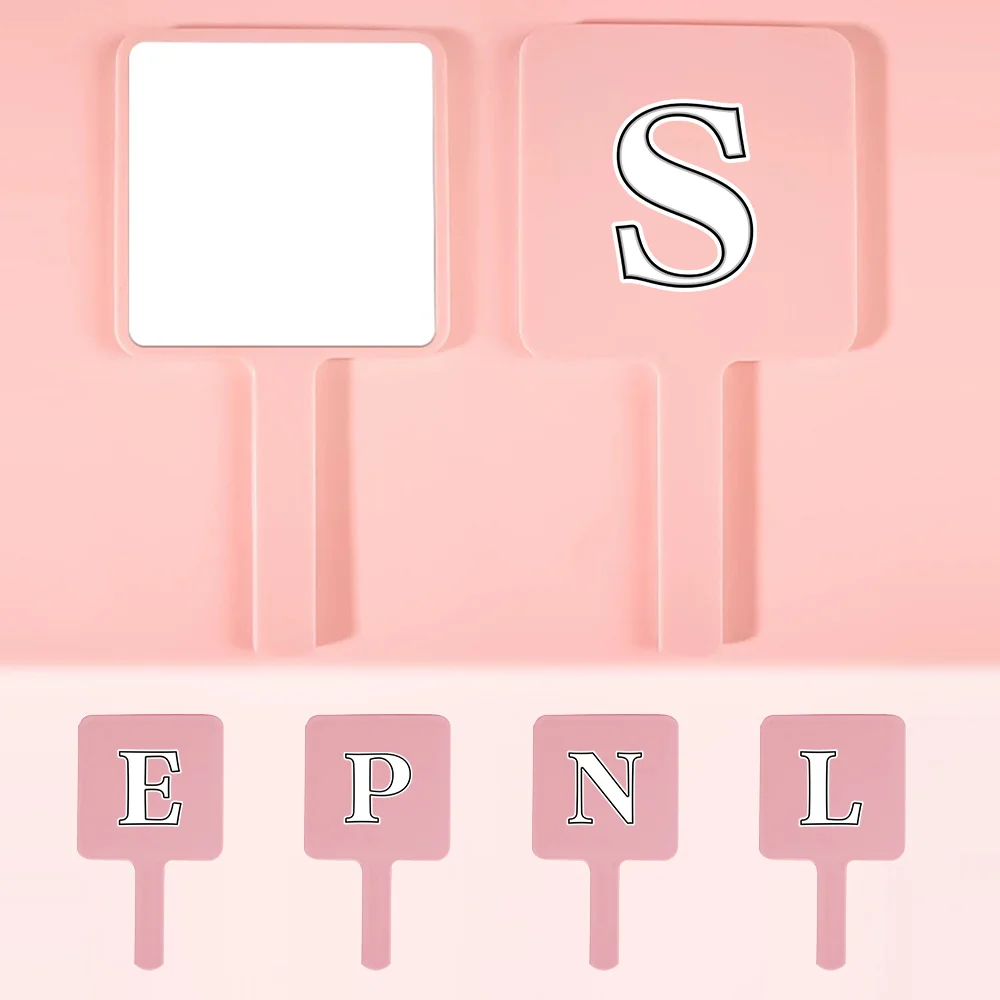 

Handheld Square Cosmetic Mirror High Quality Simple Cosmetic Handheld Mirror Lightweight Beauty Tools Black White Letter Pattern