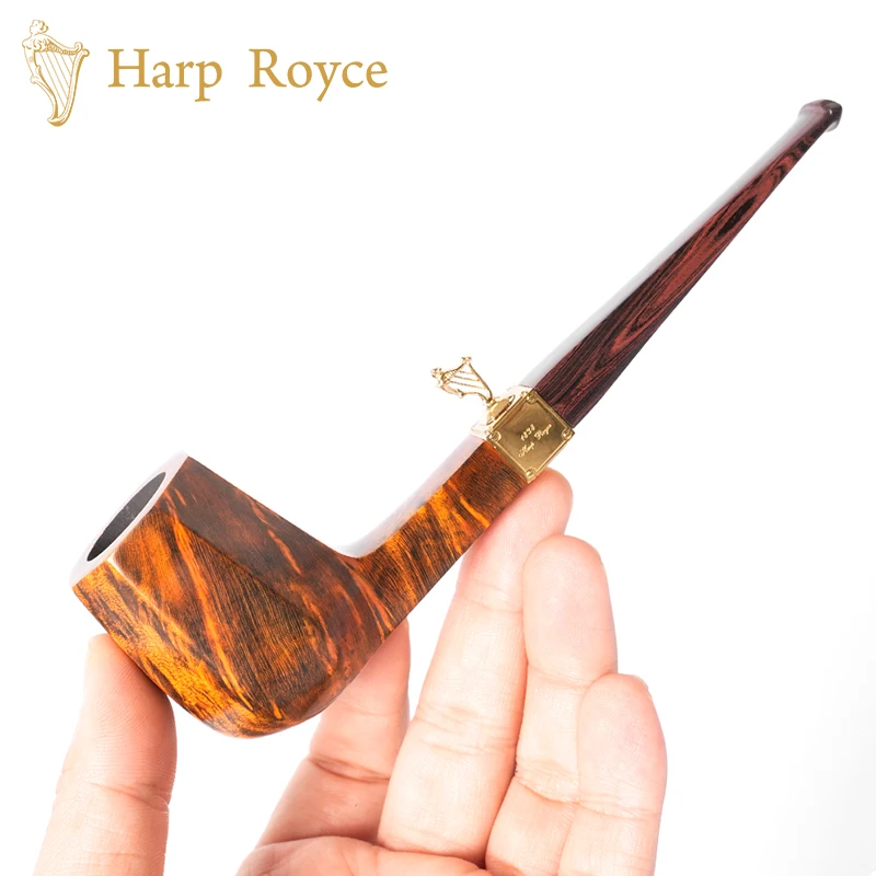 Harp Royce briar tobacco pipe ，hand pipe polyhedral pipe bowl  square handle， silver standing mark ，vulcanize rubber pipe mouth