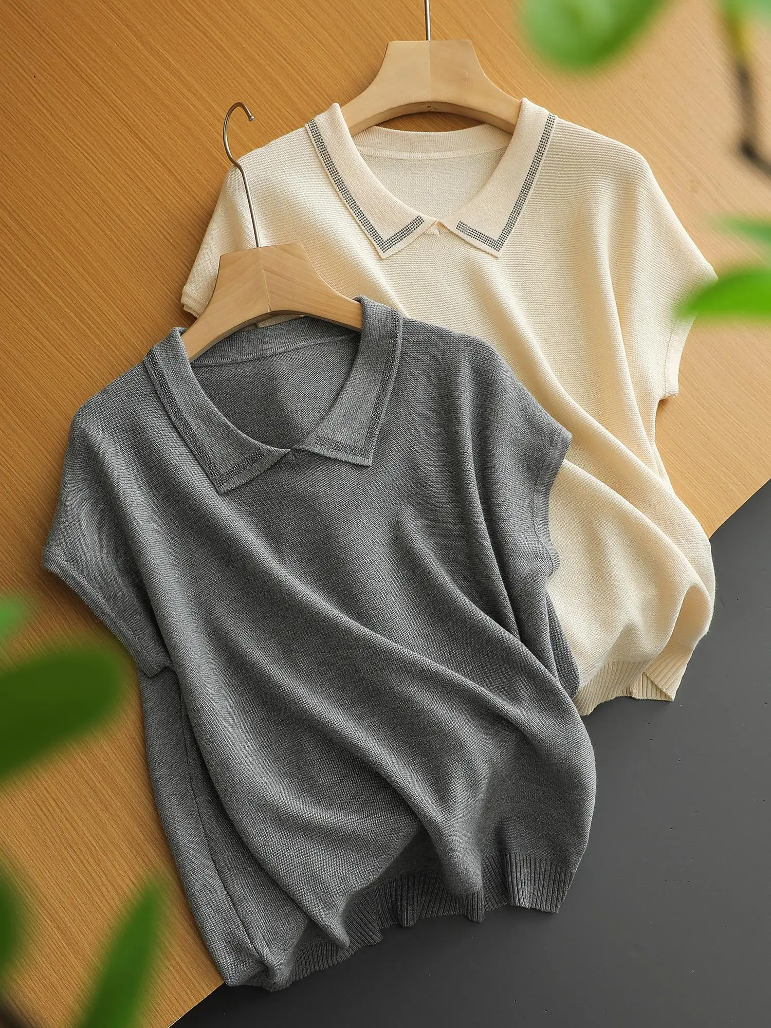 

Oule Ultrafine Wool Silk Knitted Top with Rhinestone Square Collar Thin Fly Sleeve Base Layer Korean Style Commute Wind