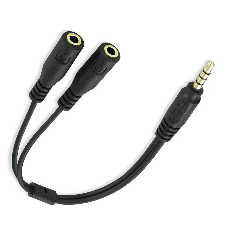 Headset Splitter 3.5mm 1/8 TRRS Male To2 Ports 3.5 TRS Female Jack AUX Adapter Mic Headphone Y Splitter Audio Cable for Computer