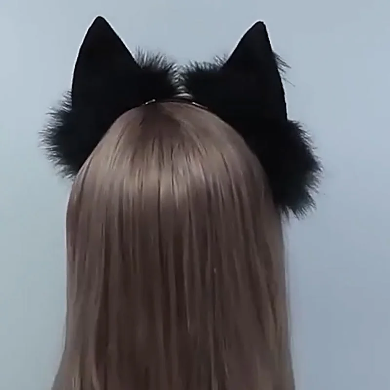 Handmade Cat Faux Fur Ears Headband Solid Color Fluffy Plush Animal Hair Hoop Anime Dress Party Cosplay Costume Hair Accessories