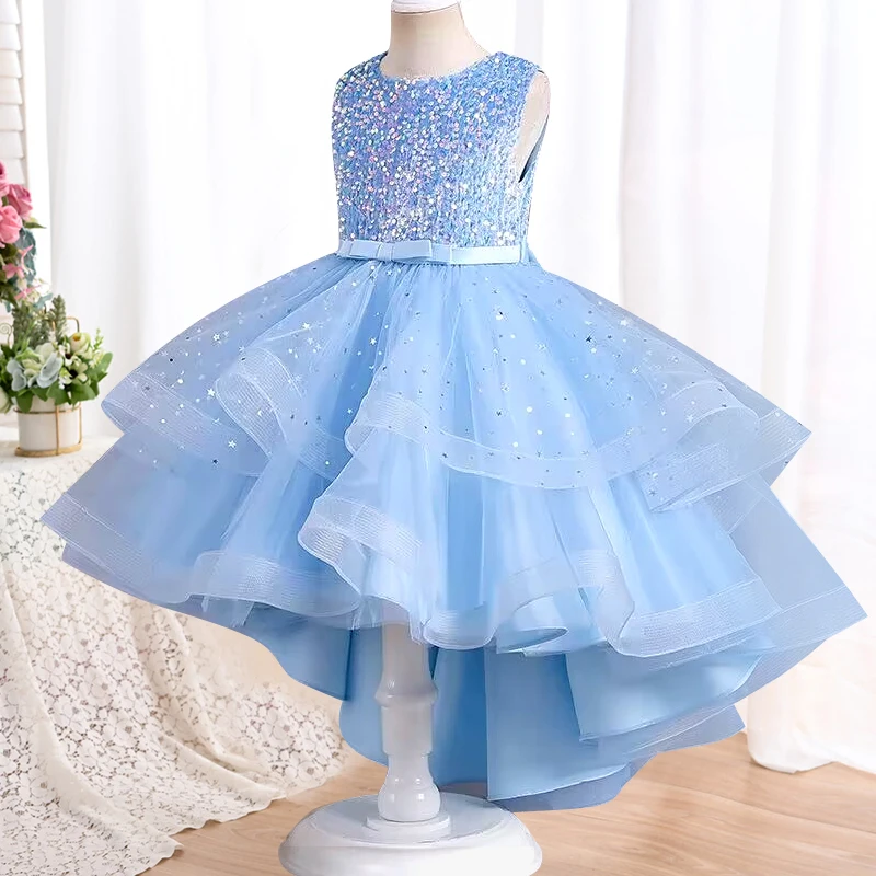 Children\'s New Princess Dress Ruffle Lace Trailing Dress Children\'s Embroidery Applique Pombo Dress Birthday Party Dress