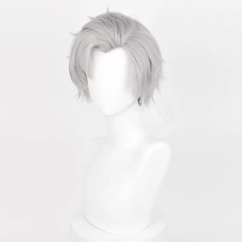 Qinch‑Che Cosplay Full‑Head Wig Silver‑White Short Hair With Teased Fluffy Crown Heat‑Resistant Synthetic Costume Wig view 5