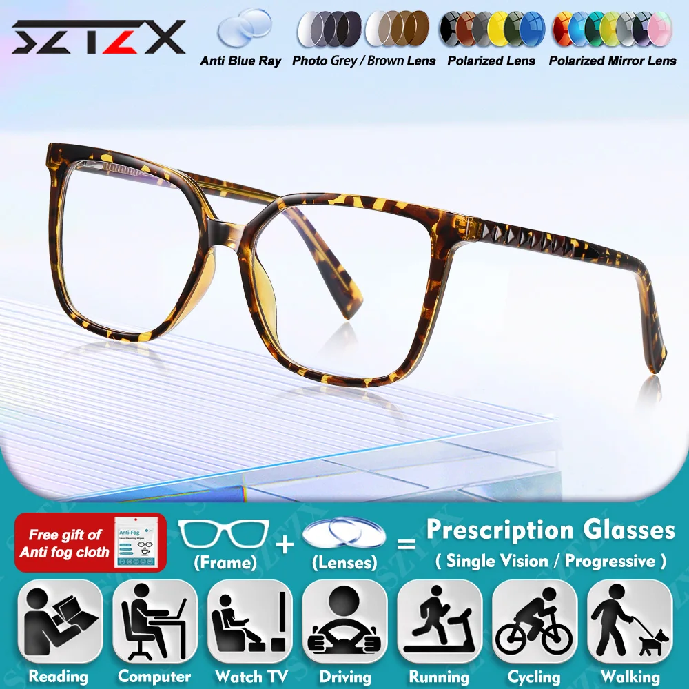 

SZTZX Women Versatile Large Frame Simple Square Myopia Prescription Glasses High Quality Blue Light Blocking Reading Eyeglasses