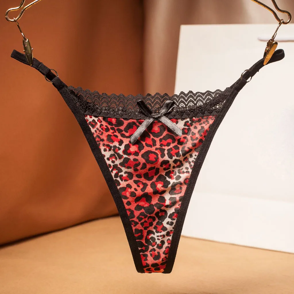 Mesh Lace Thongs Sexy Leopard Printed Underwear Sheer Women Low-Waist Panties Valentines Lingerie Set Sexy Lingerine Outfit