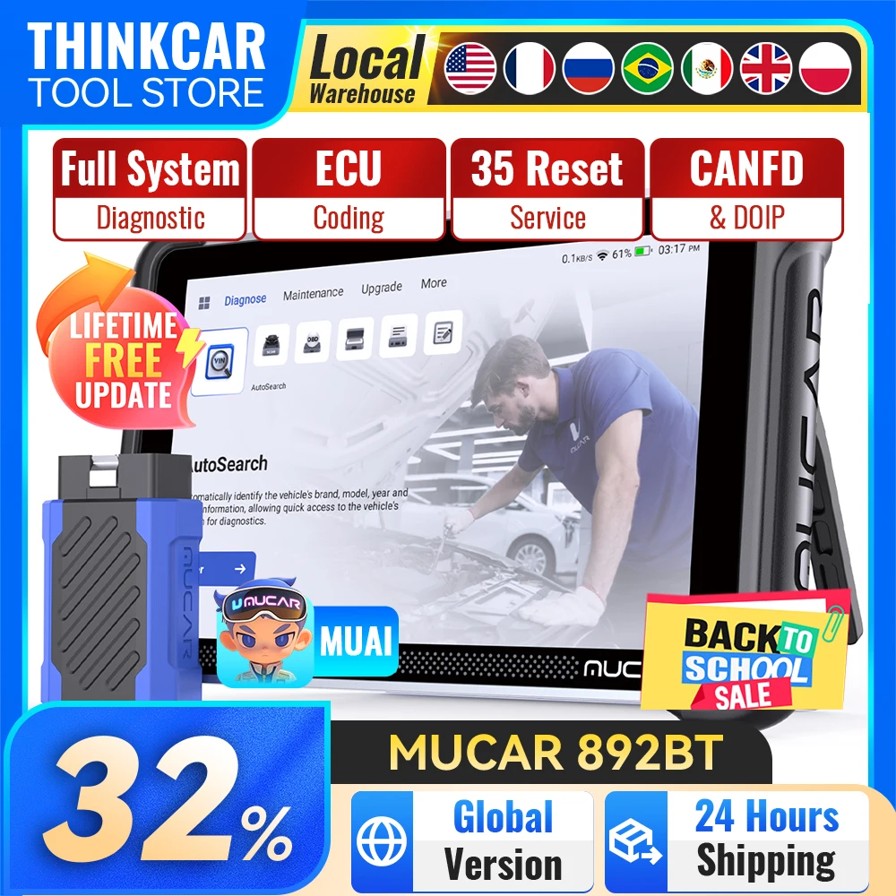 MUCAR 892BT Diagnostic Tools All System Diagnostic Scanner ECU Coding 35 Reset Lifetime Free Update DOIP CANFD Auto Scan Tools