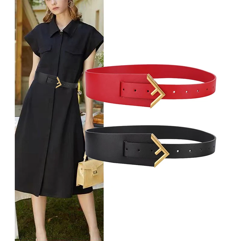 Ceinture large en cuir de vachette véritable avec broche en alliage pour femme, ceinture de designer pour manteau, ceinture de veste, joint de taille, décoration à la mode